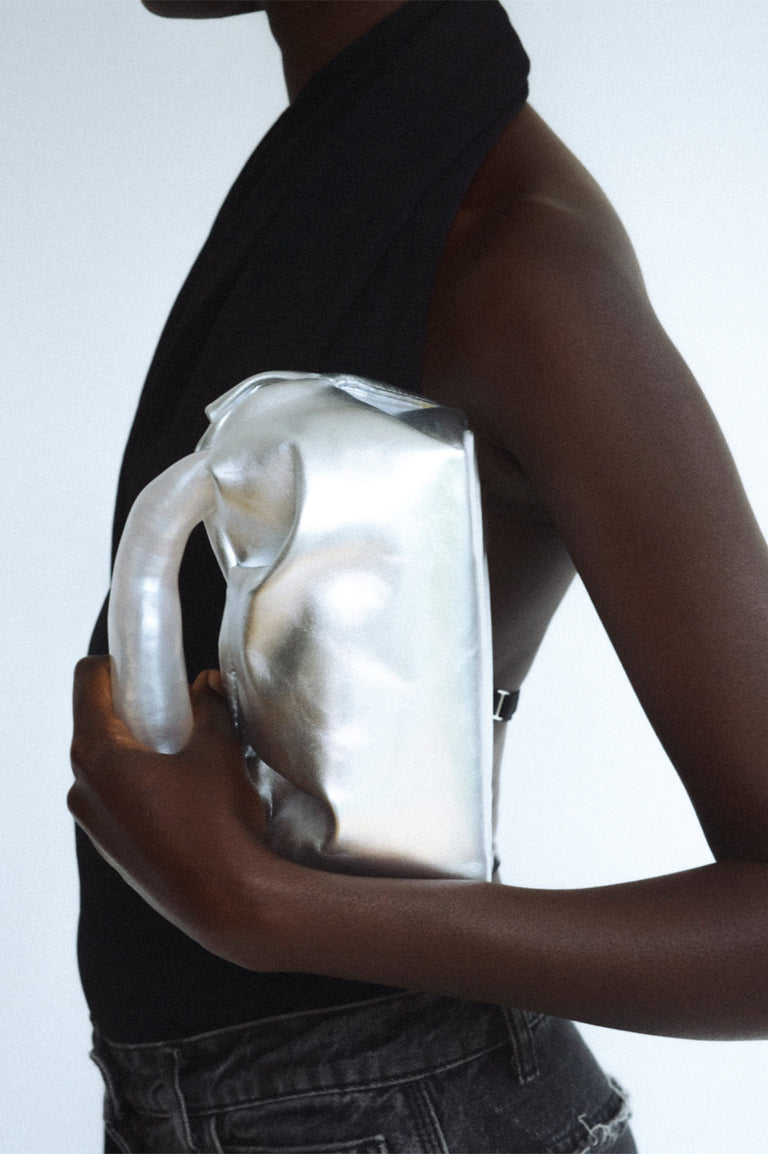 The Lunchbox - Pearlescent White Resin and Silver Leather Clutch Bag