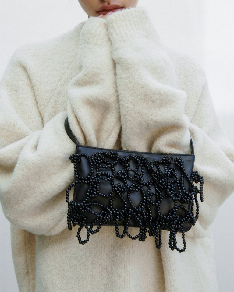 The Pearly Pearl - Pearl and Black Leather Handbag