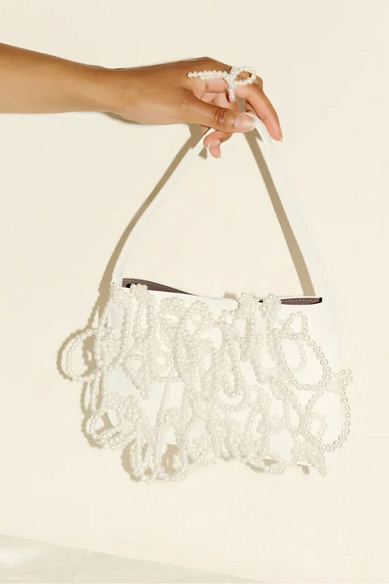 Pearly Pearl - Pearl and White Recycled Leather Handbag