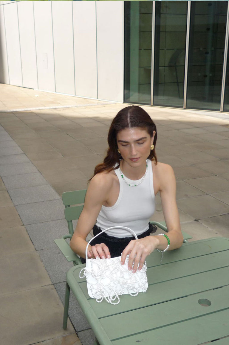 The Pearly Pearl - Pearl and White Recycled Leather Handbag