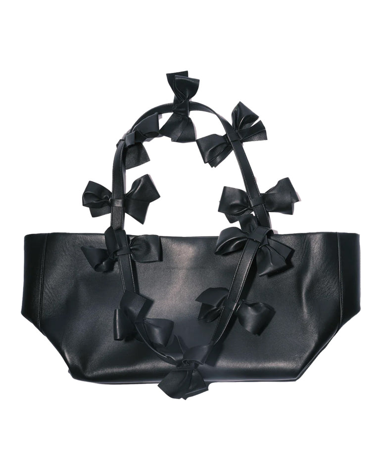 Bows - Large Black Deadstock Leather Tote Bag w/ Bows