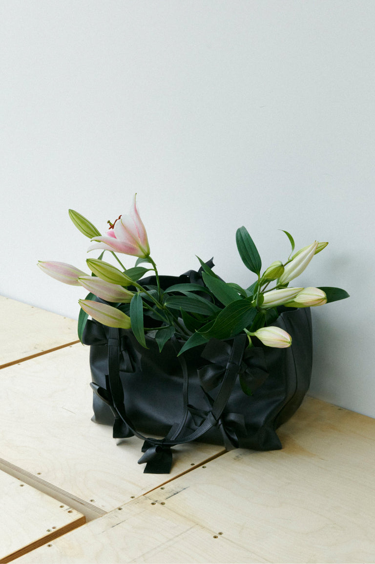Bows - Large Black Deadstock Leather Tote Bag w/ Bows