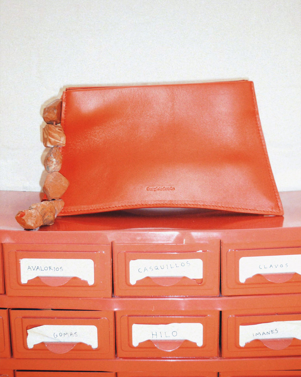 The Rough Stone - Red Stone and Red Leather Clutch Bag