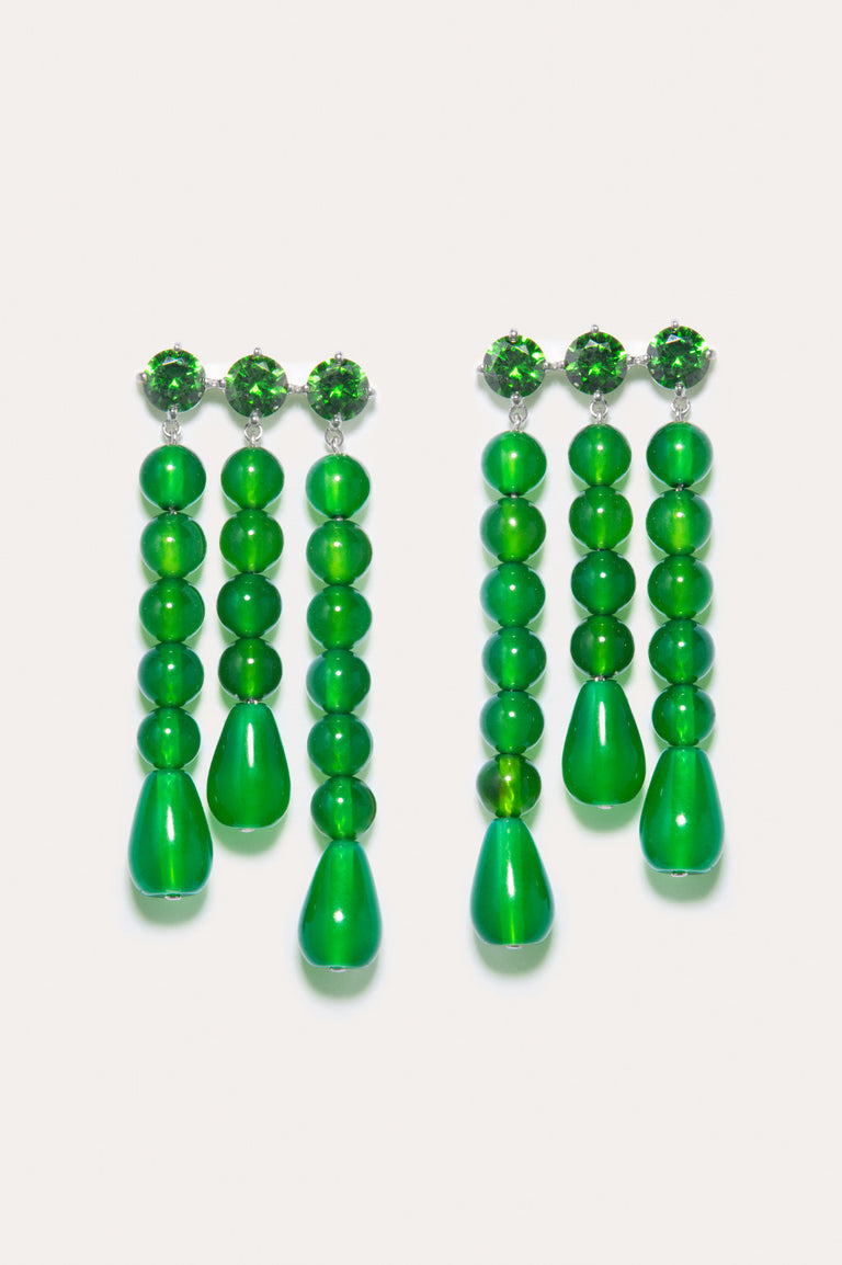 Weeping Willow - Zirconia, Green Chalcedony and Green Agate Silver Plated Earrings