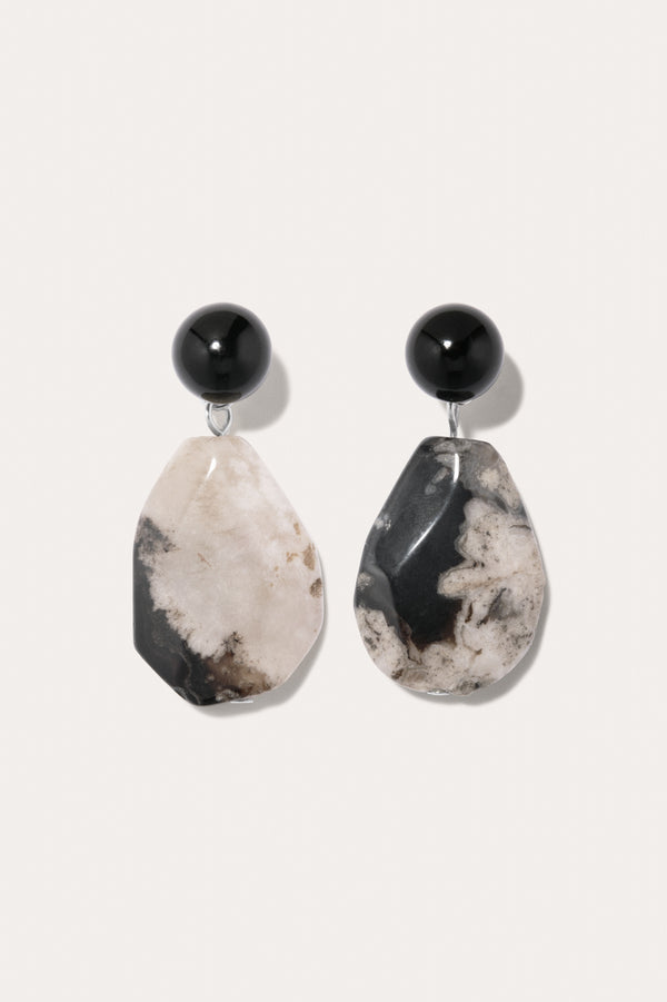 Time Will Say Nothing But "I Told You So" - Black Cherry Blossom Agate and Black Onyx Recycled Silver Earrings