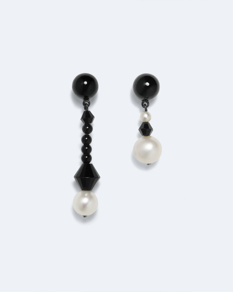 Soothsayer I - Pearl and Black Onyx Recycled Silver Earrings