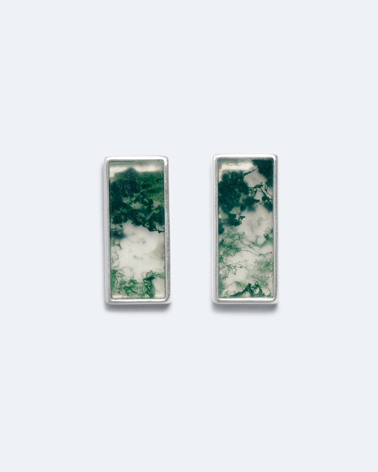 Tales of the Moon - Moss Agate and Silver Plated Earrings