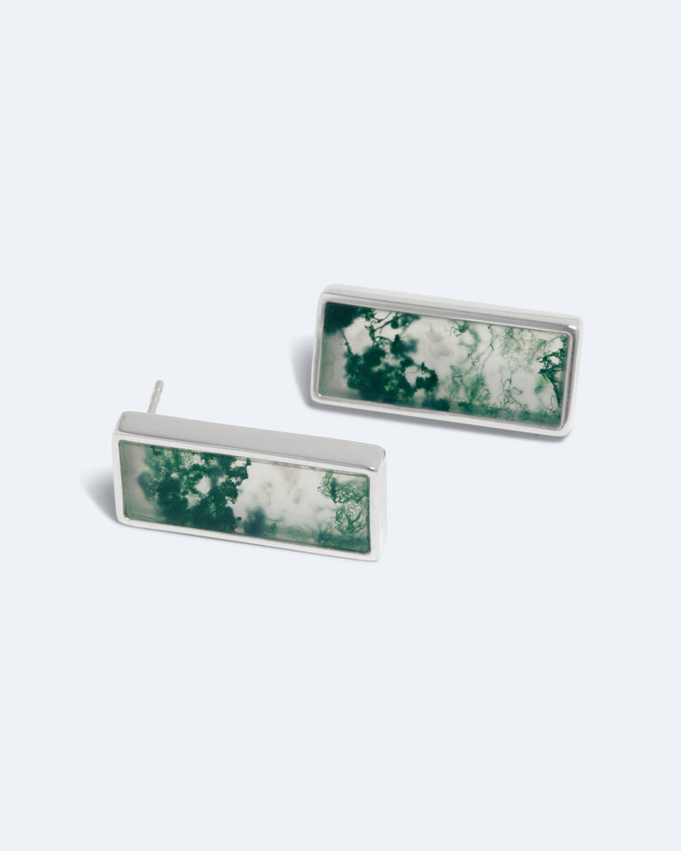 Tales of the Moon - Moss Agate and Silver Plated Earrings