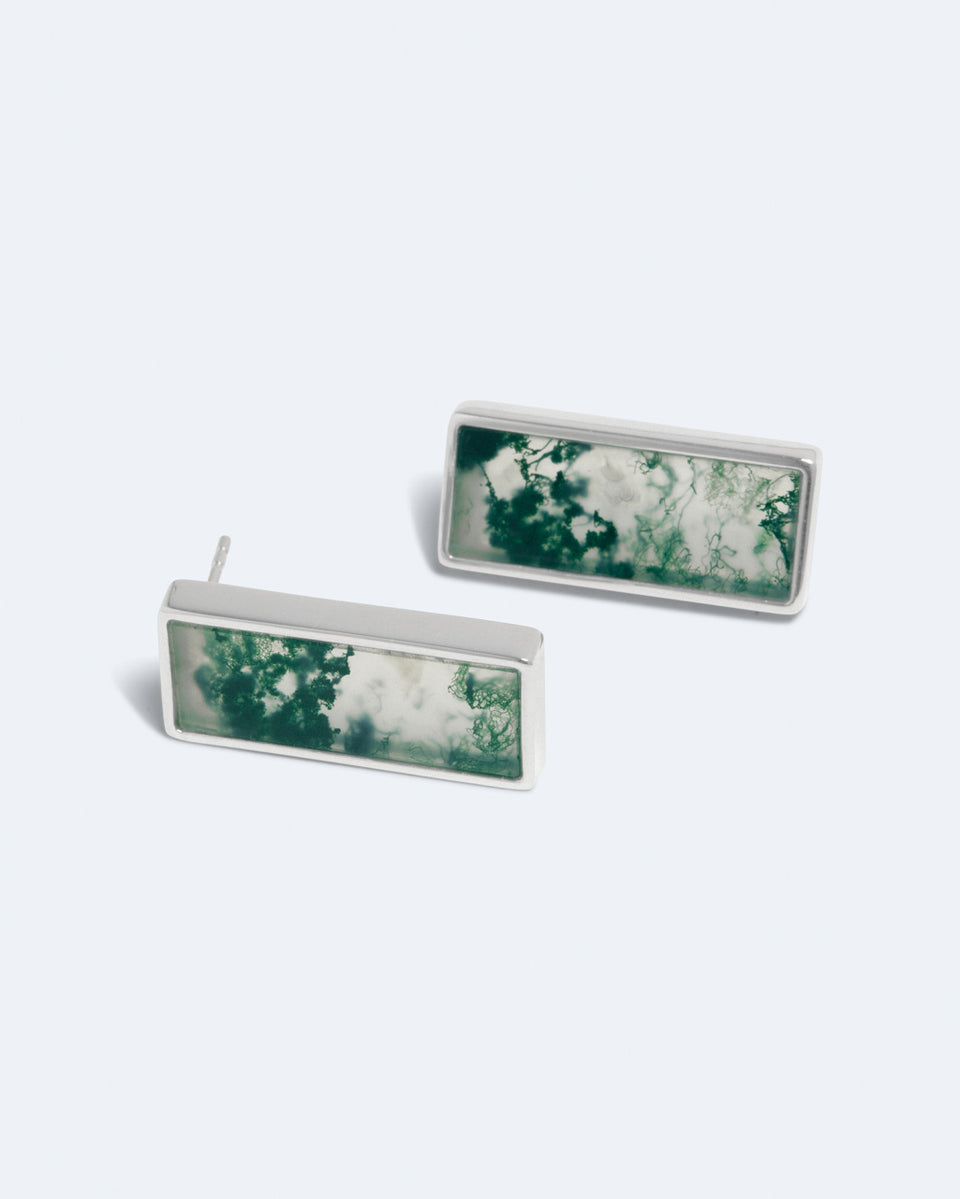 Tales of the Moon - Moss Agate and Silver Plated Earrings