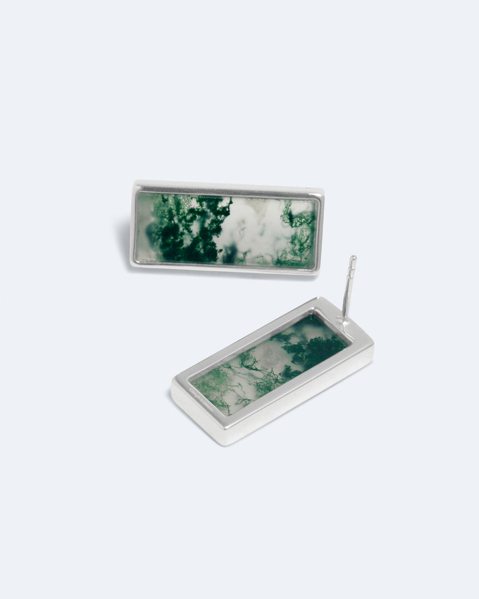 Tales of the Moon - Moss Agate and Silver Plated Earrings