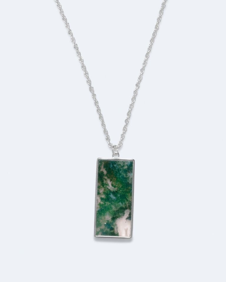 Tales of the Moon - Moss Agate and Silver Plated Pendant