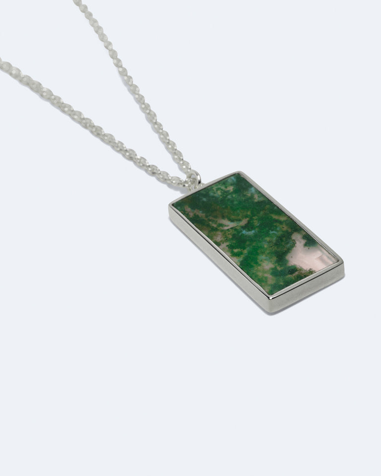Tales of the Moon - Moss Agate and Silver Plated Pendant