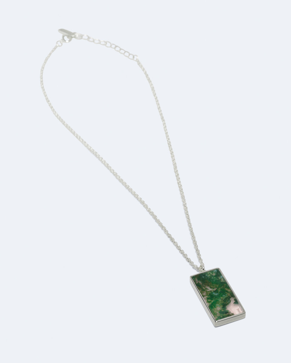 Tales of the Moon - Moss Agate and Silver Plated Pendant