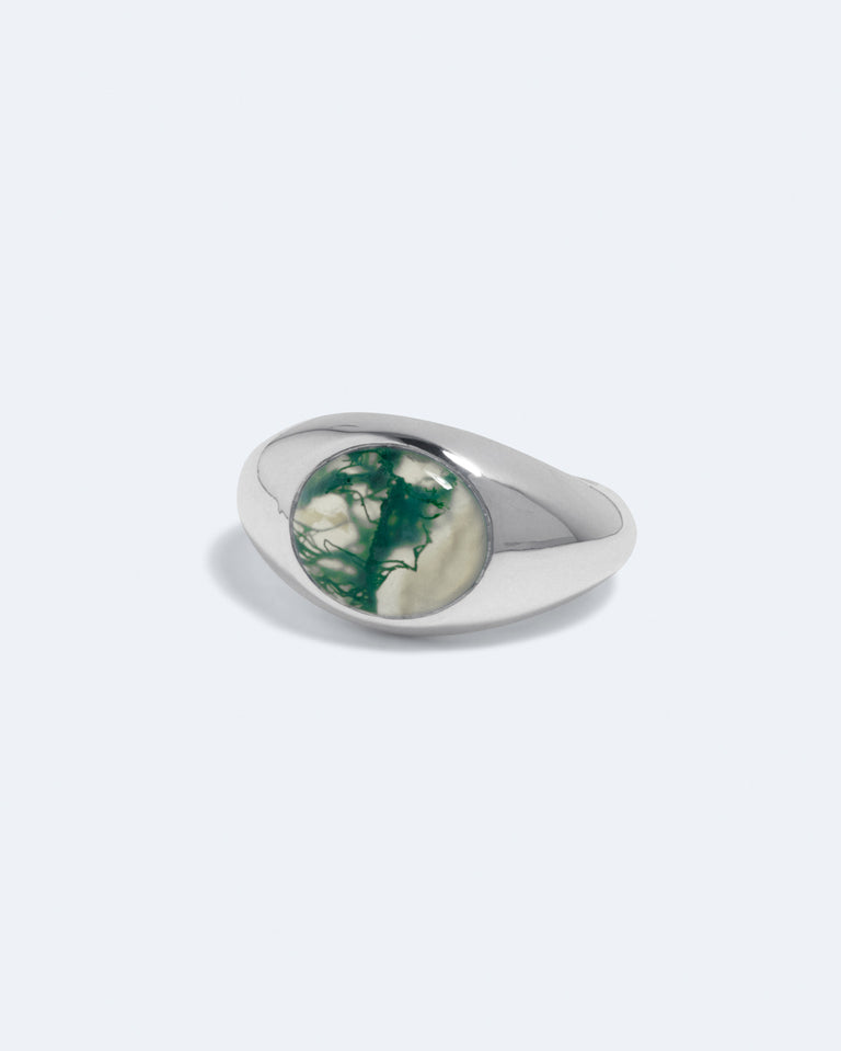 Tales of the Moon II - Moss Agate and Recycled Silver Ring