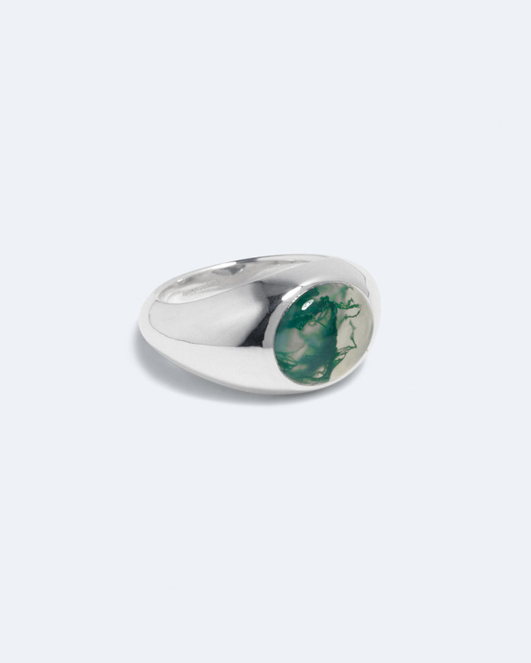 Tales of the Moon II - Moss Agate and Recycled Silver Ring