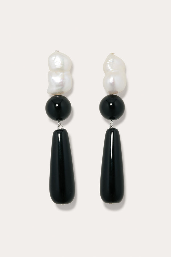 Tarn II - Pearl and Black Onyx Recycled Silver Earrings