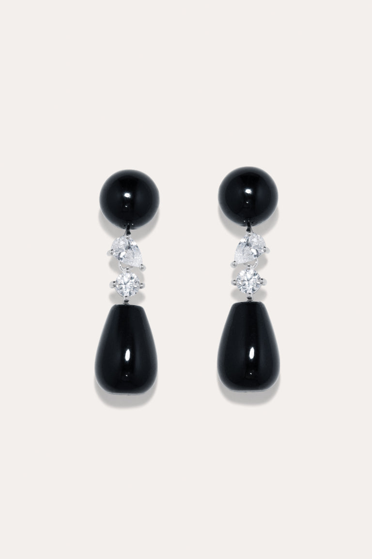 Tarn - Black Onyx and Zirconia Recycled Silver Earrings