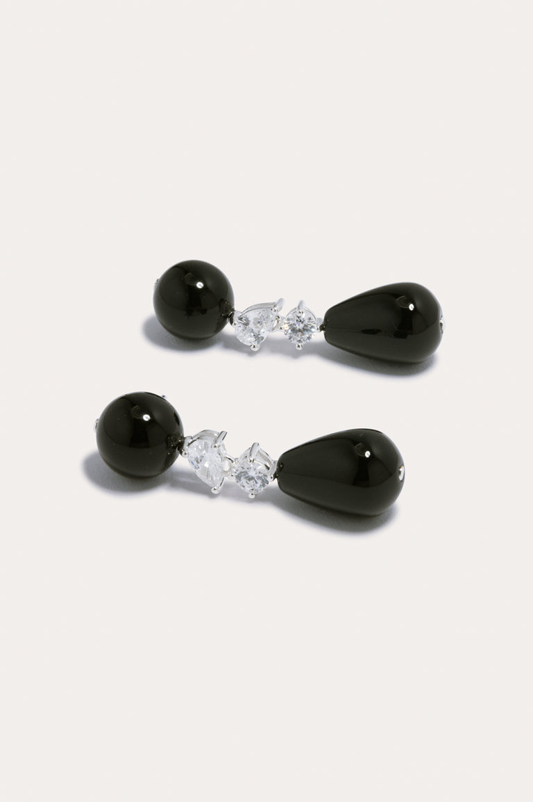 Tarn - Black Onyx and Zirconia Recycled Silver Earrings