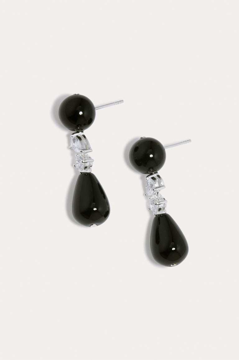 Tarn - Black Onyx and Zirconia Recycled Silver Earrings