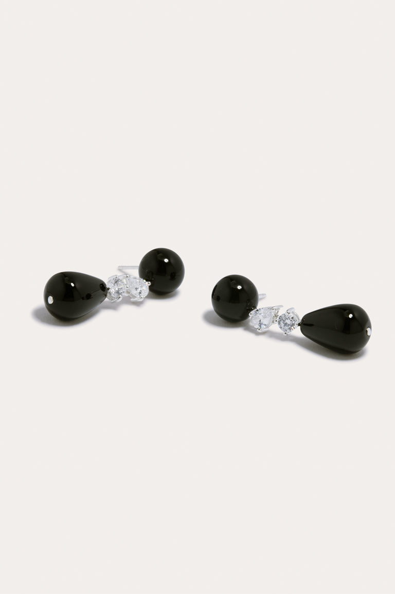 Tarn - Black Onyx and Zirconia Recycled Silver Earrings