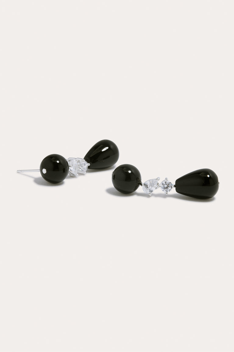 Tarn - Black Onyx and Zirconia Recycled Silver Earrings