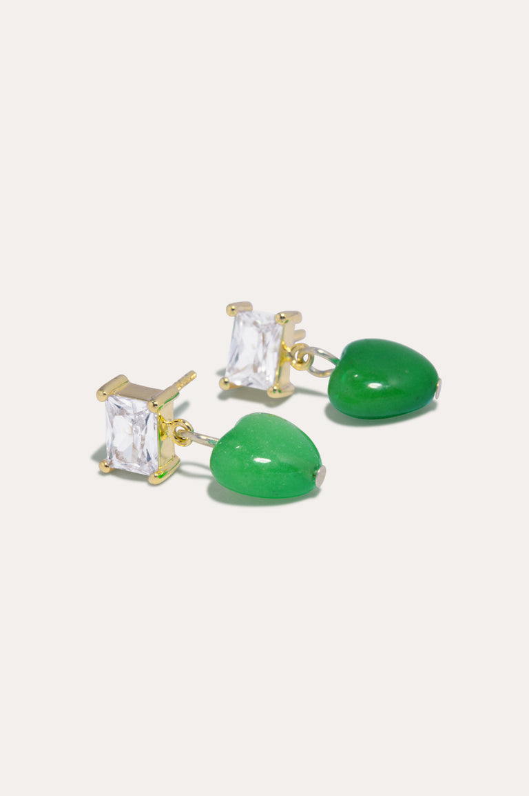 The Heart's Window - Green Heart Bead and Zirconia Recycled Gold Vermeil Earrings