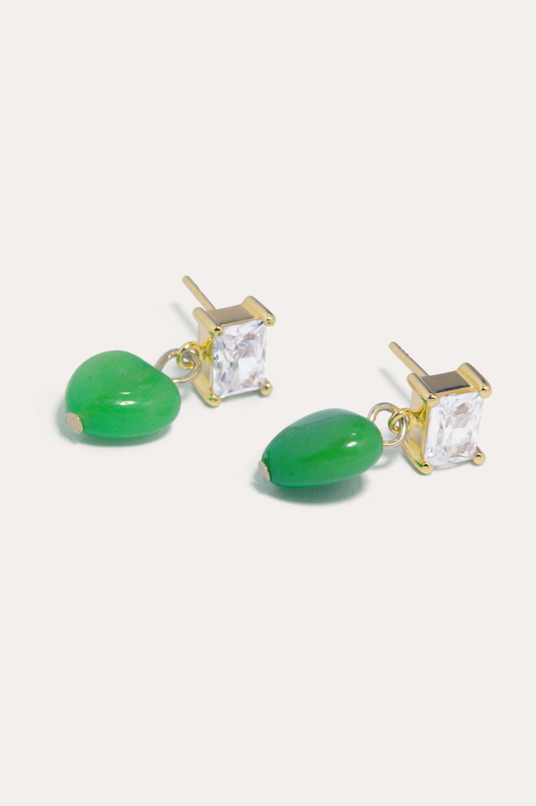 The Heart's Window - Green Heart Bead and Zirconia Recycled Gold Vermeil Earrings