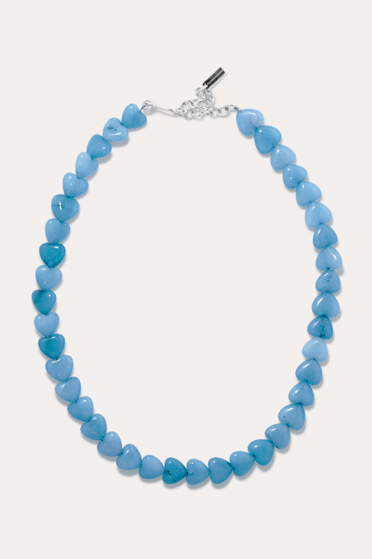 The Heart's Window - Blue Heart Bead and Recycled Silver Necklace