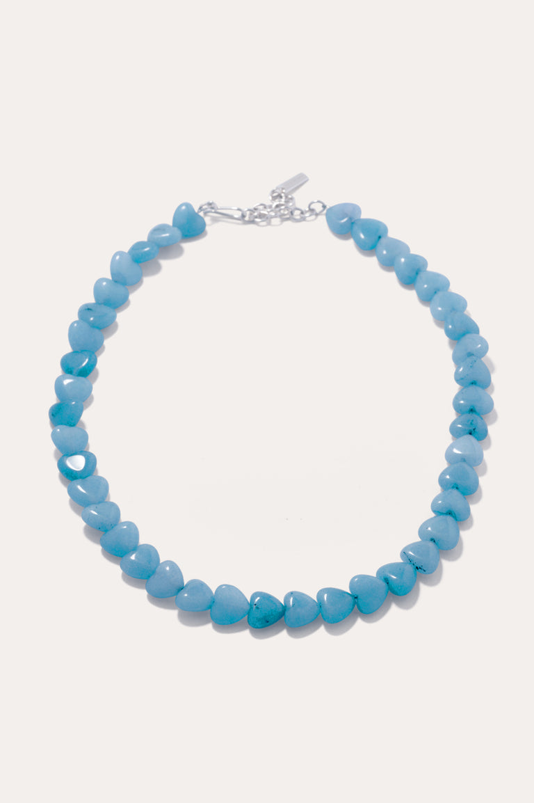 The Heart's Window - Blue Heart Bead and Recycled Silver Necklace
