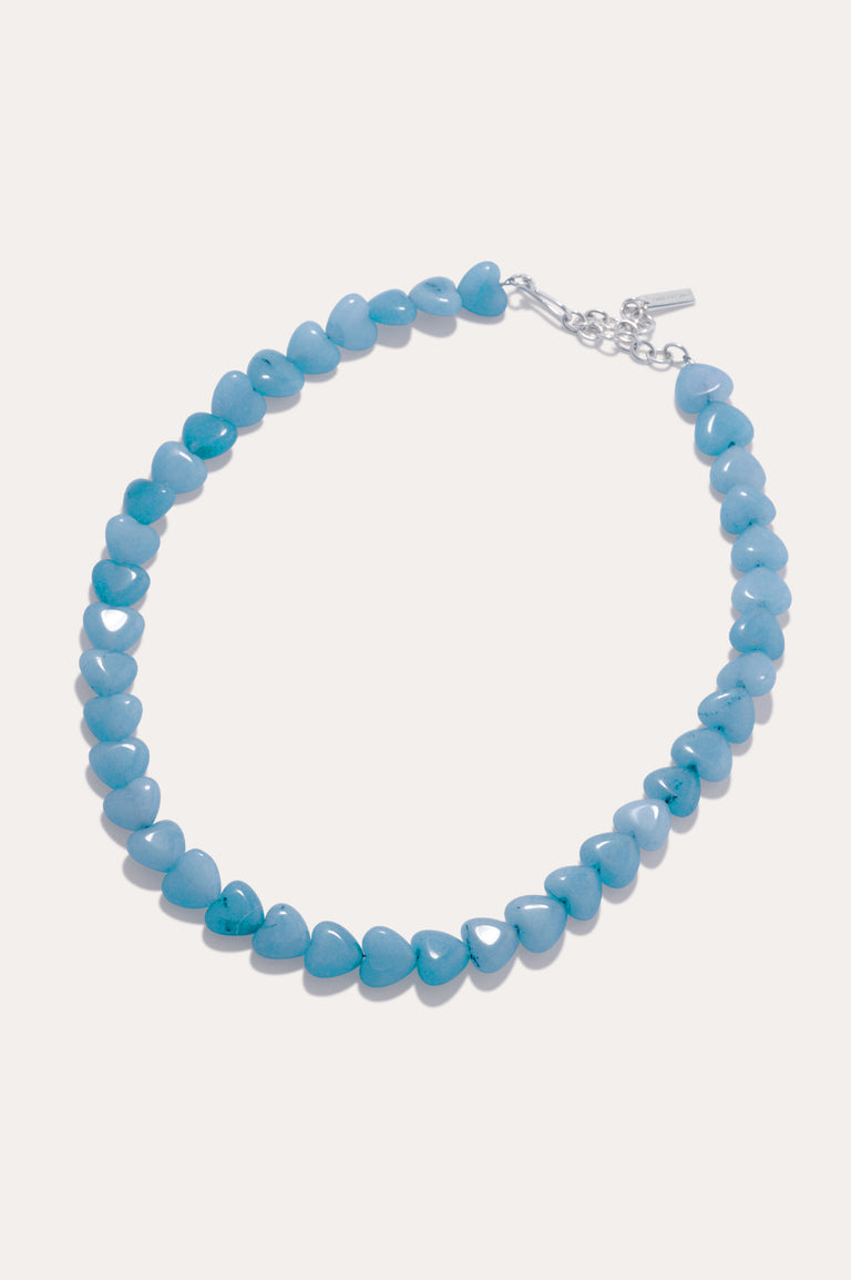 The Heart's Window - Blue Heart Bead and Recycled Silver Necklace
