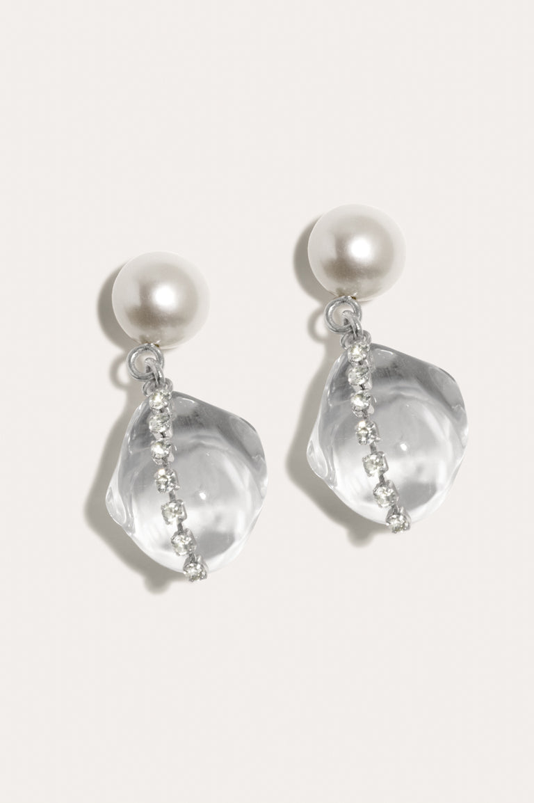 Between the Tides - Clear Resin and Rhinestone Rhodium Plated Earrings
