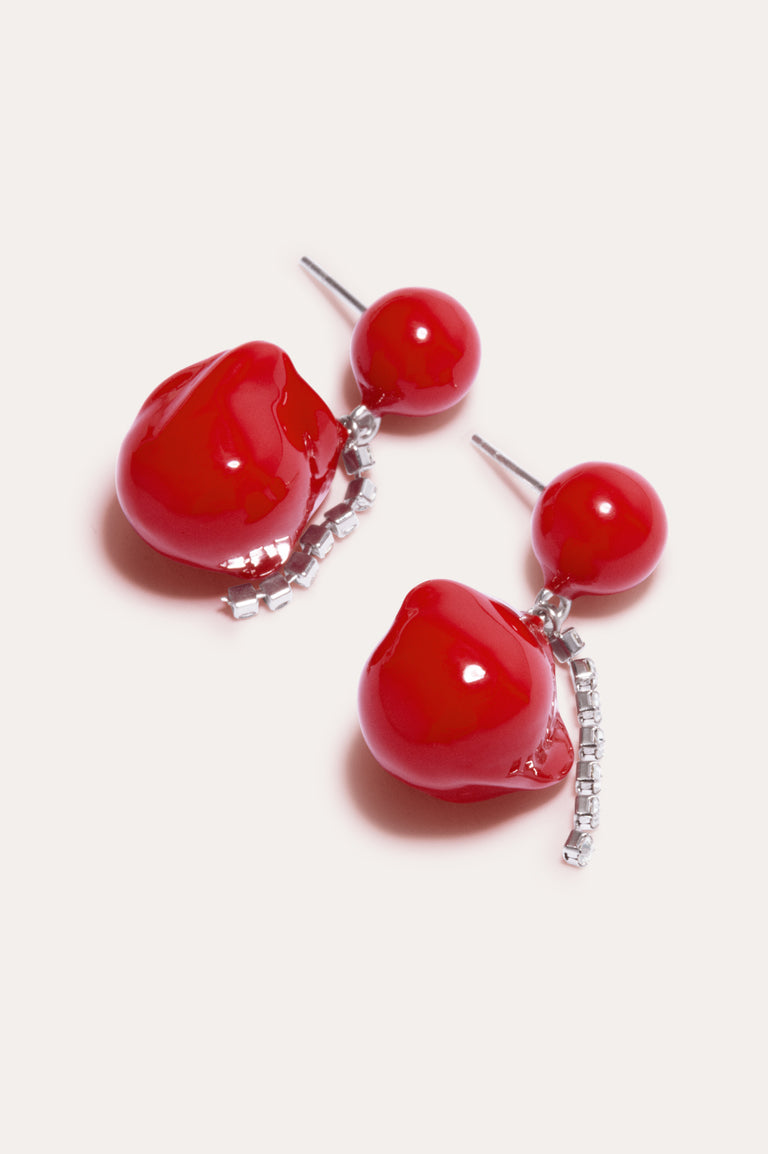 Between the Tides - Red Resin and Rhinestone Rhodium Plated Earrings