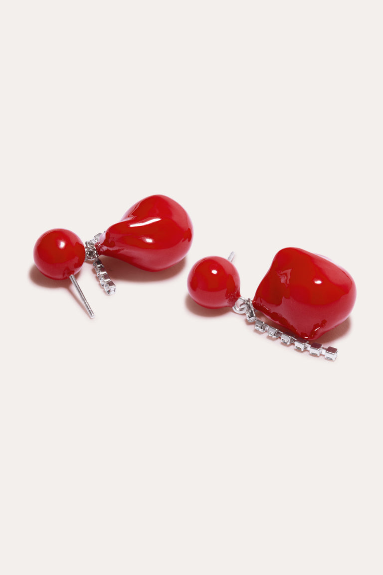 Between the Tides - Red Resin and Rhinestone Rhodium Plated Earrings