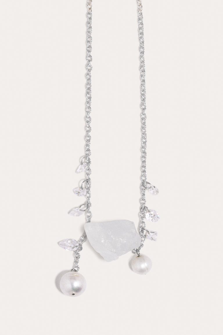 Pendulum - Pearl, Zirconia and Rock Crystal Recycled Silver Necklace