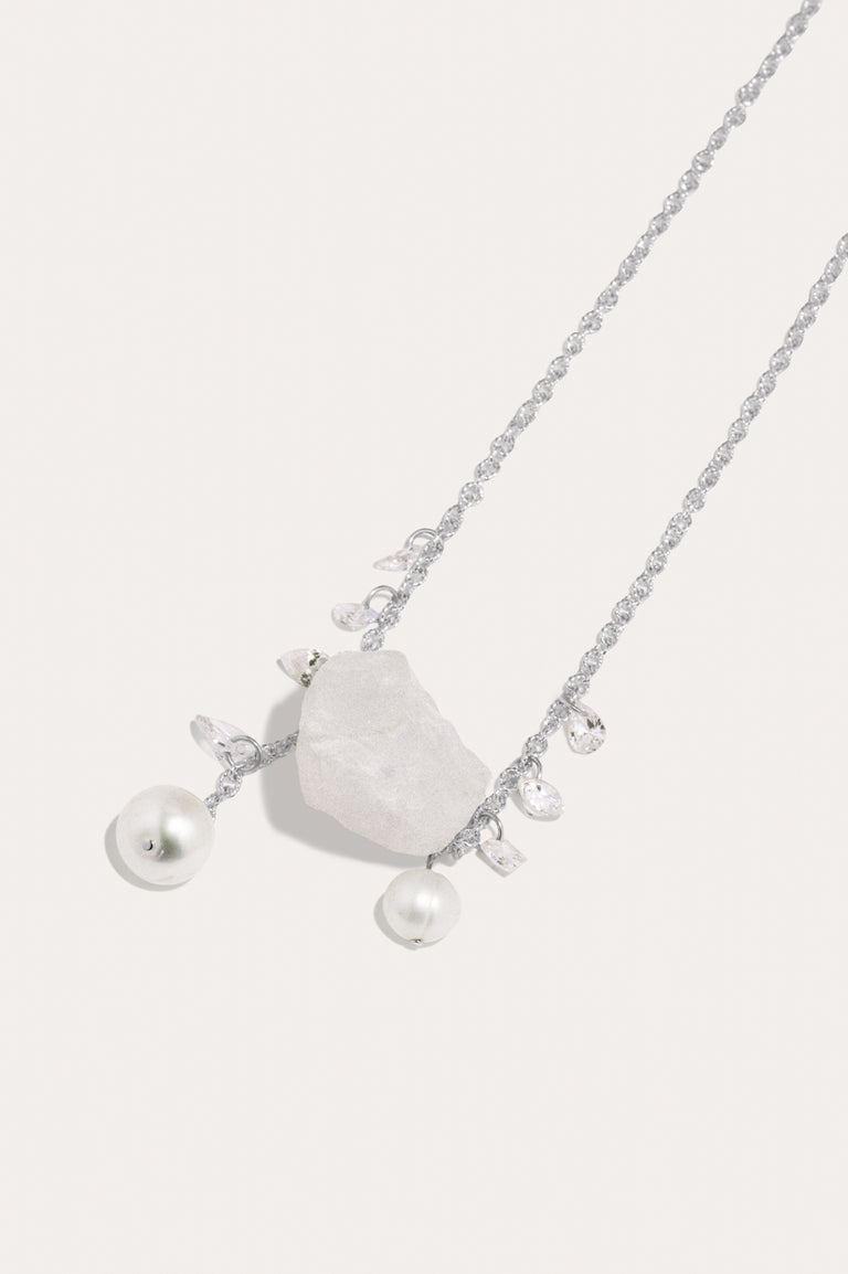 Pendulum - Pearl, Zirconia and Rock Crystal Recycled Silver Necklace