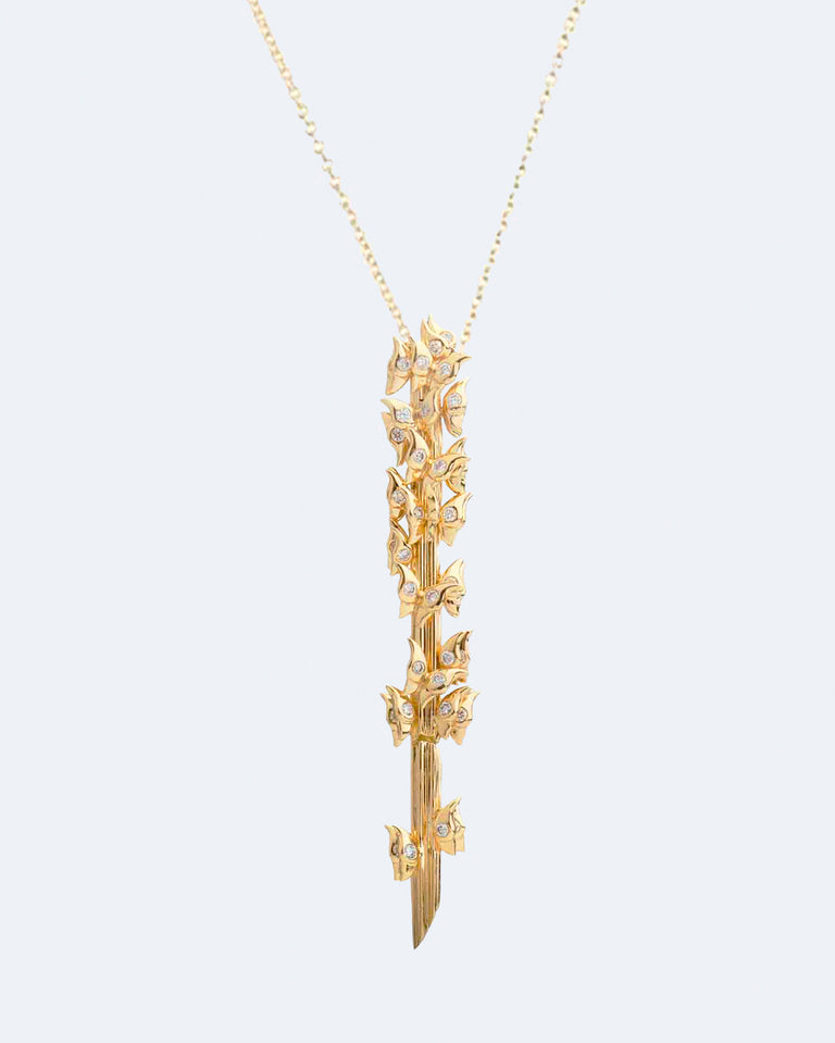 A Flight of Butterflies - 18 Carat Yellow Gold and 0.325ct Diamond Pendant