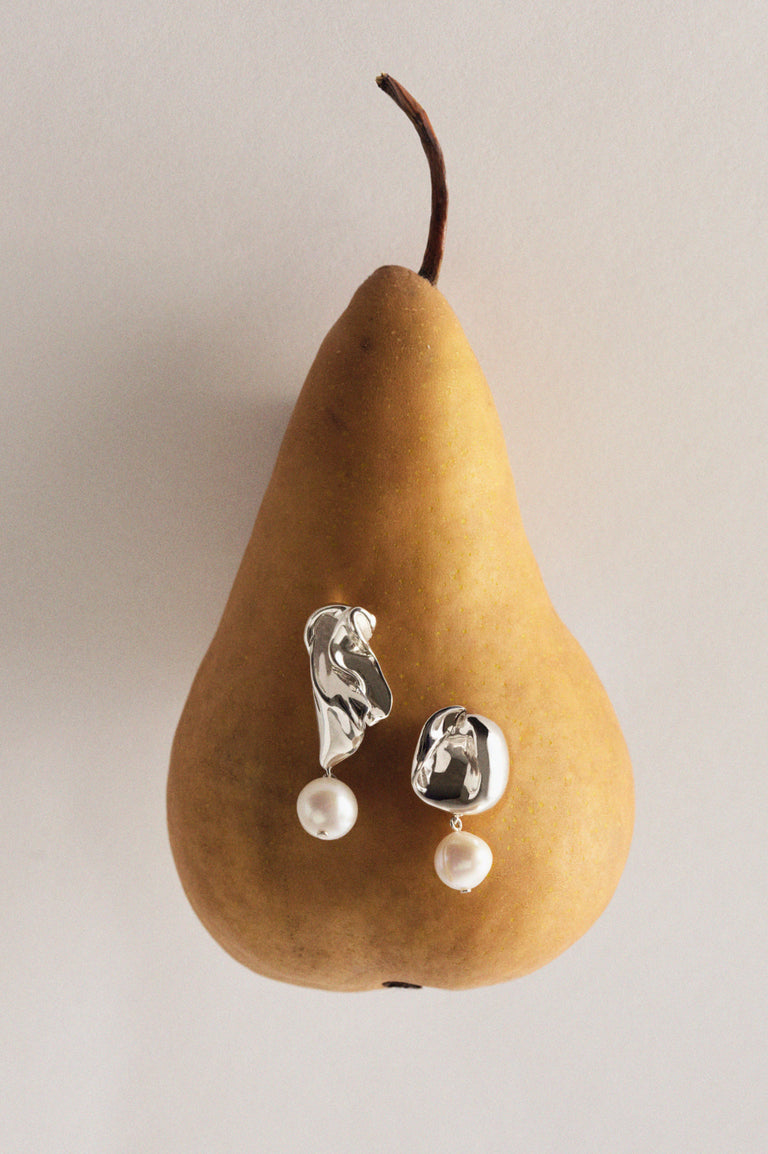 MERIT x Completedworks Organic Silver Pearl Drop Earrings