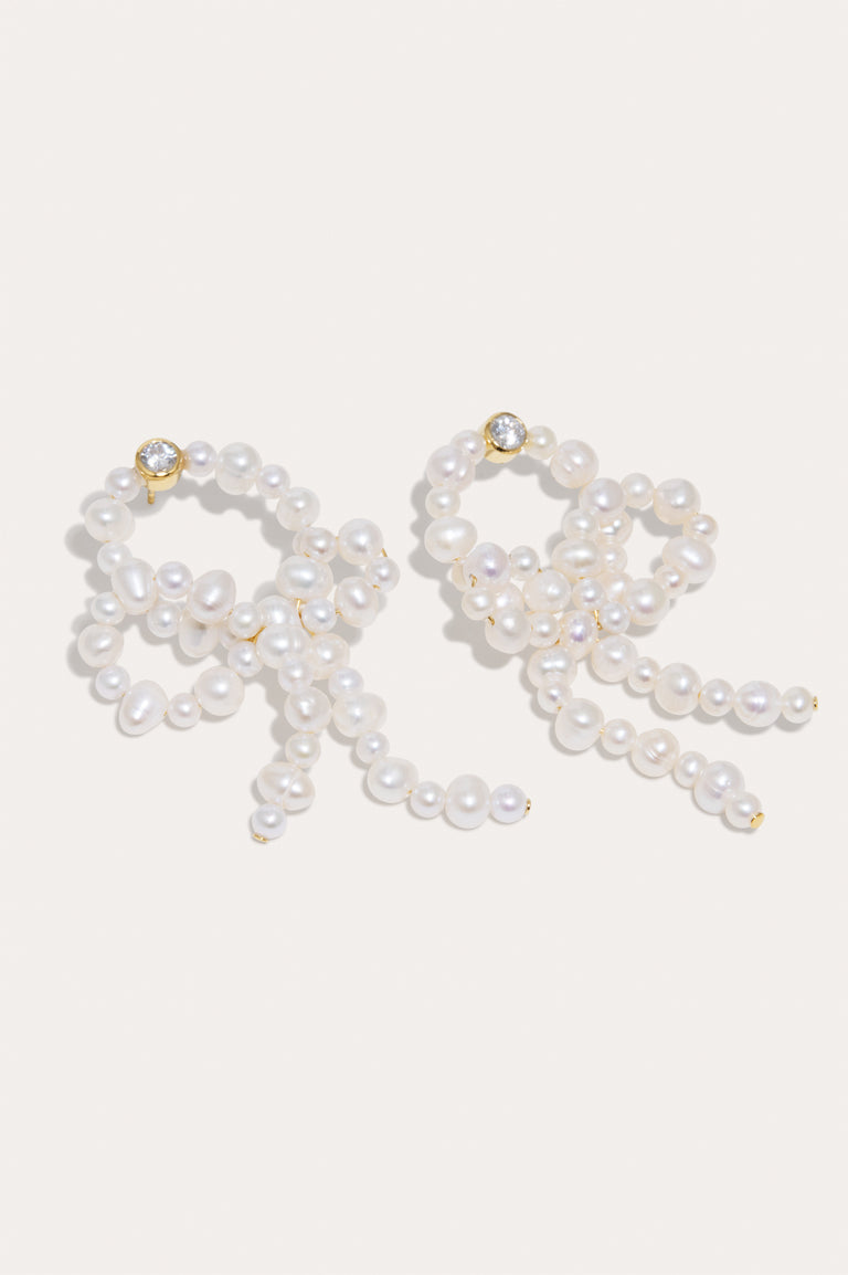 Loop‐the‐Loop - Pearl and Zirconia Gold Vermeil Earrings