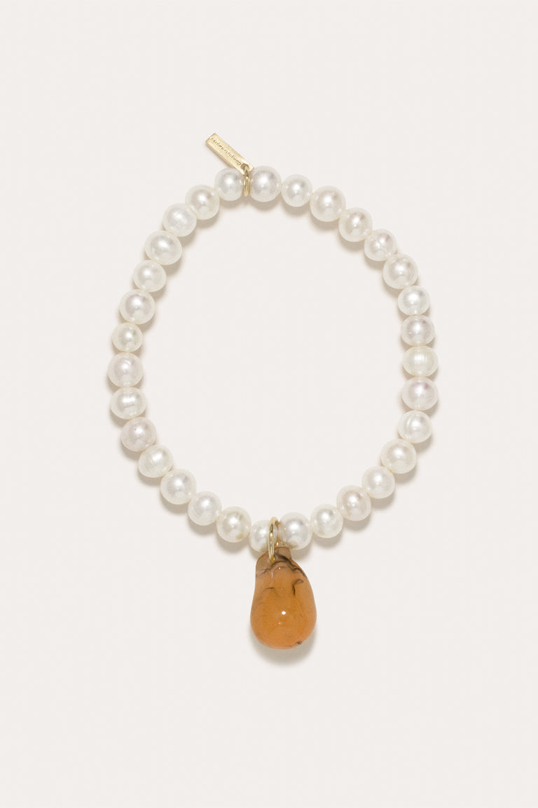 P112 - Pearl and Tortoise Shell Bio Resin Recycled Gold Vermeil Bracelet