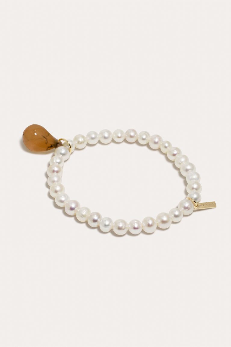 P112 - Pearl and Tortoise Shell Bio Resin Recycled Gold Vermeil Bracelet