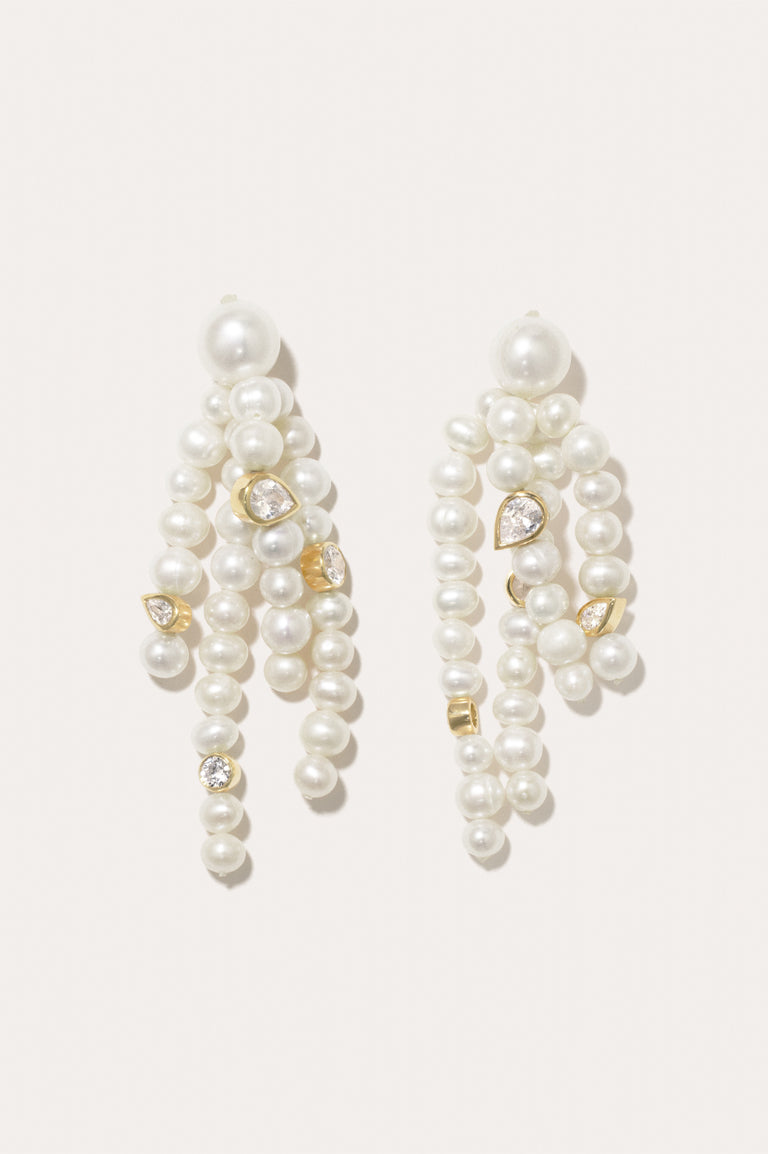 The Bay of Thoughts - Pearl and Zirconia Recycled Gold Vermeil Earrings