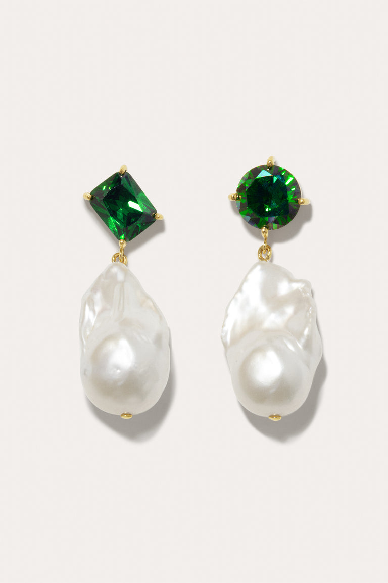 Blink - Pearl and Emerald Zirconia Recycled Gold Vermeil Earrings
