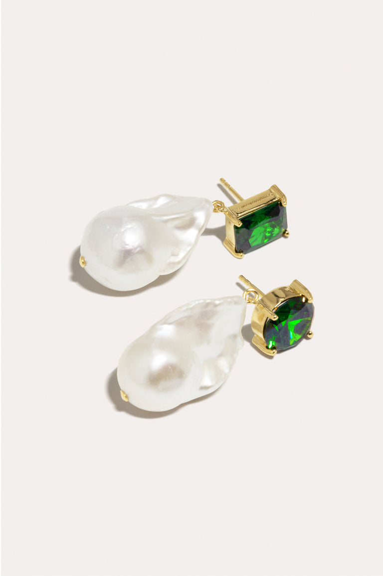 Blink - Pearl and Emerald Zirconia Recycled Gold Vermeil Earrings