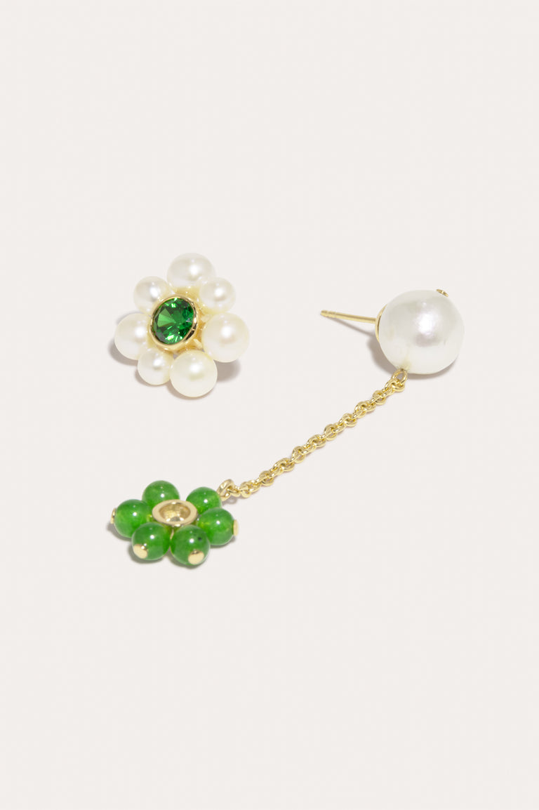 Not Brainwashed (Yet) - Pearl, Zirconia and Jade Bead Recycled Gold Vermeil Earrings