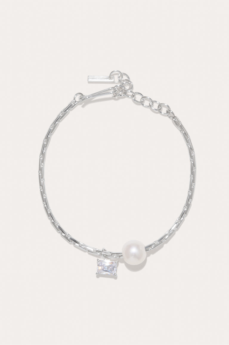 The Locus of Fortitude - Pearl and Zirconia Sterling Silver Bracelet