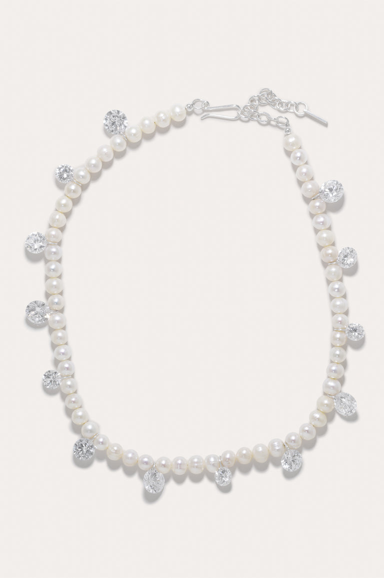 Dreaming Awake - Pearl and Zirconia Recycled Silver Necklace
