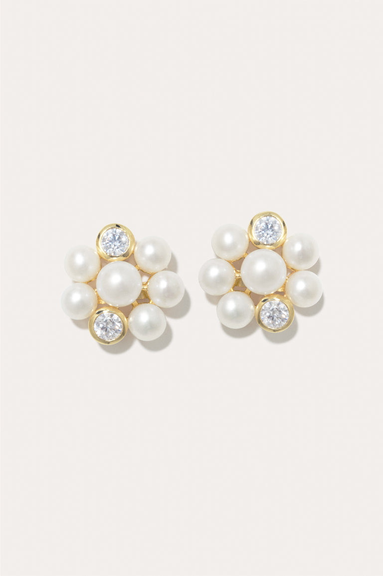 Lightdrops - Pearl and Zirconia Recycled Gold Vermeil Stud Earrings