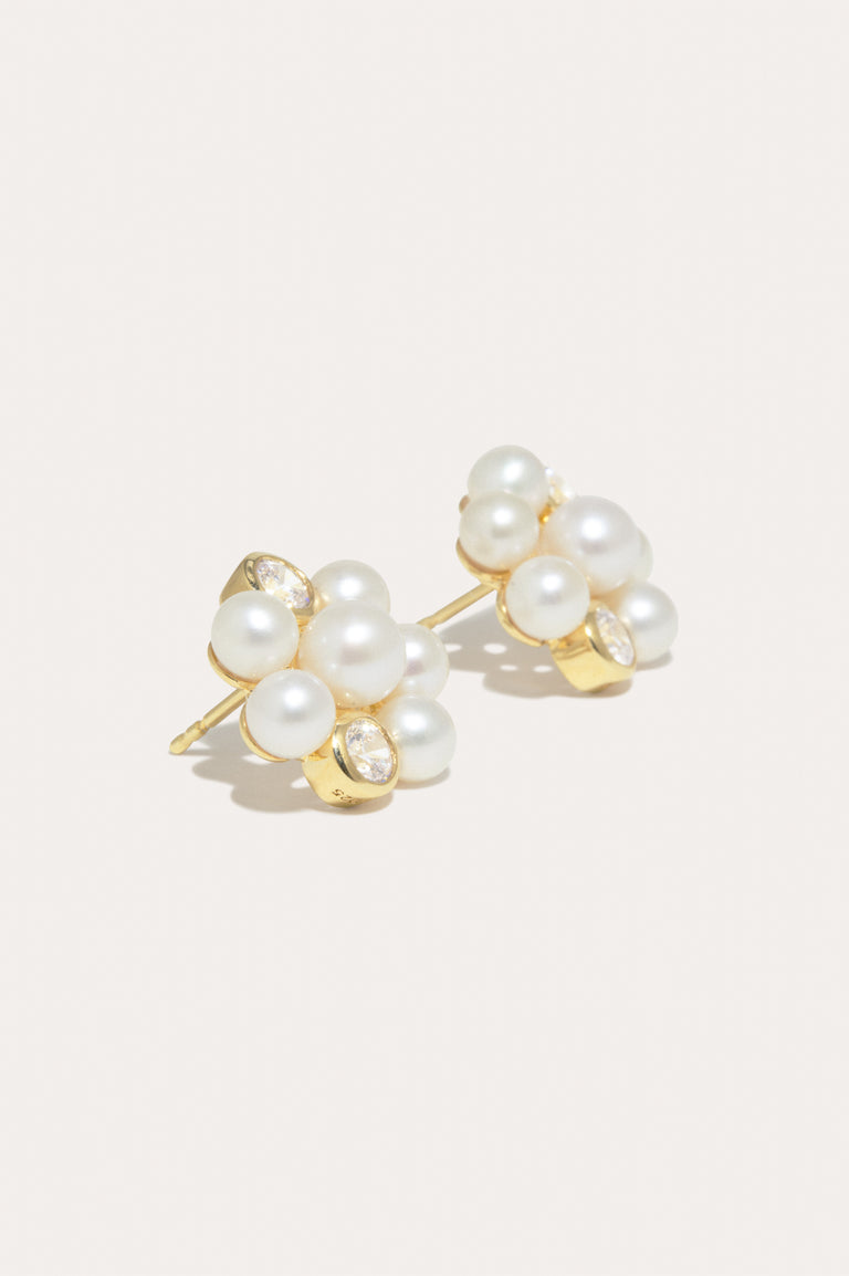 Lightdrops - Pearl and Zirconia Recycled Gold Vermeil Stud Earrings