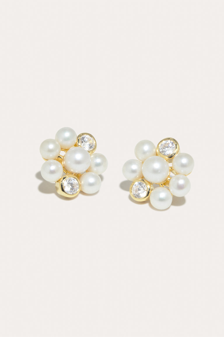 Lightdrops - Pearl and Zirconia Recycled Gold Vermeil Stud Earrings