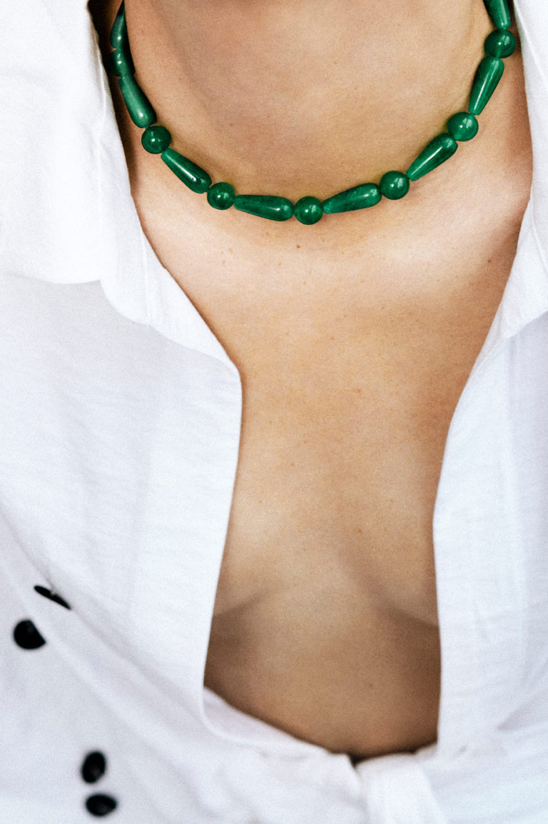 The Depths of Time - Green Chaloedony and Recycled Gold Vermeil Necklace